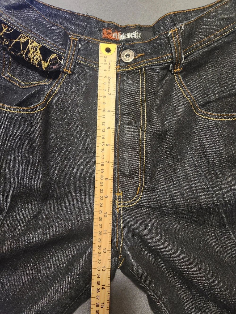 Ablanche Jeans Men Size 34 Black Baggy Y2K Hip Hop Vintage Embroidered
